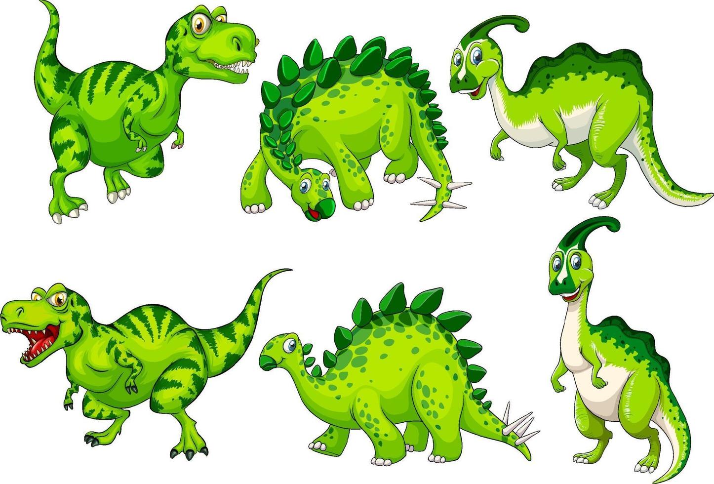 Set of green dinosaur cartoon character vector