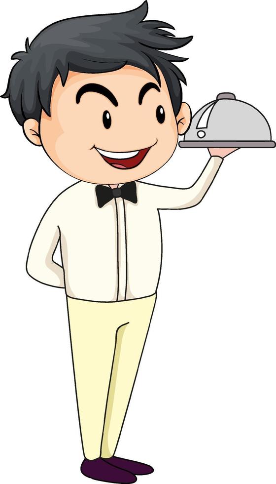 Waiter serving food cartoon character vector