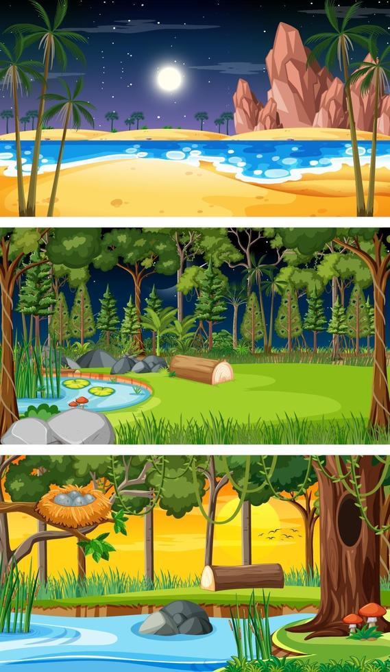 Set of different nature horizontal scenes vector