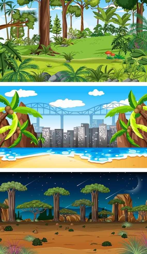 Set of different nature horizontal scenes vector