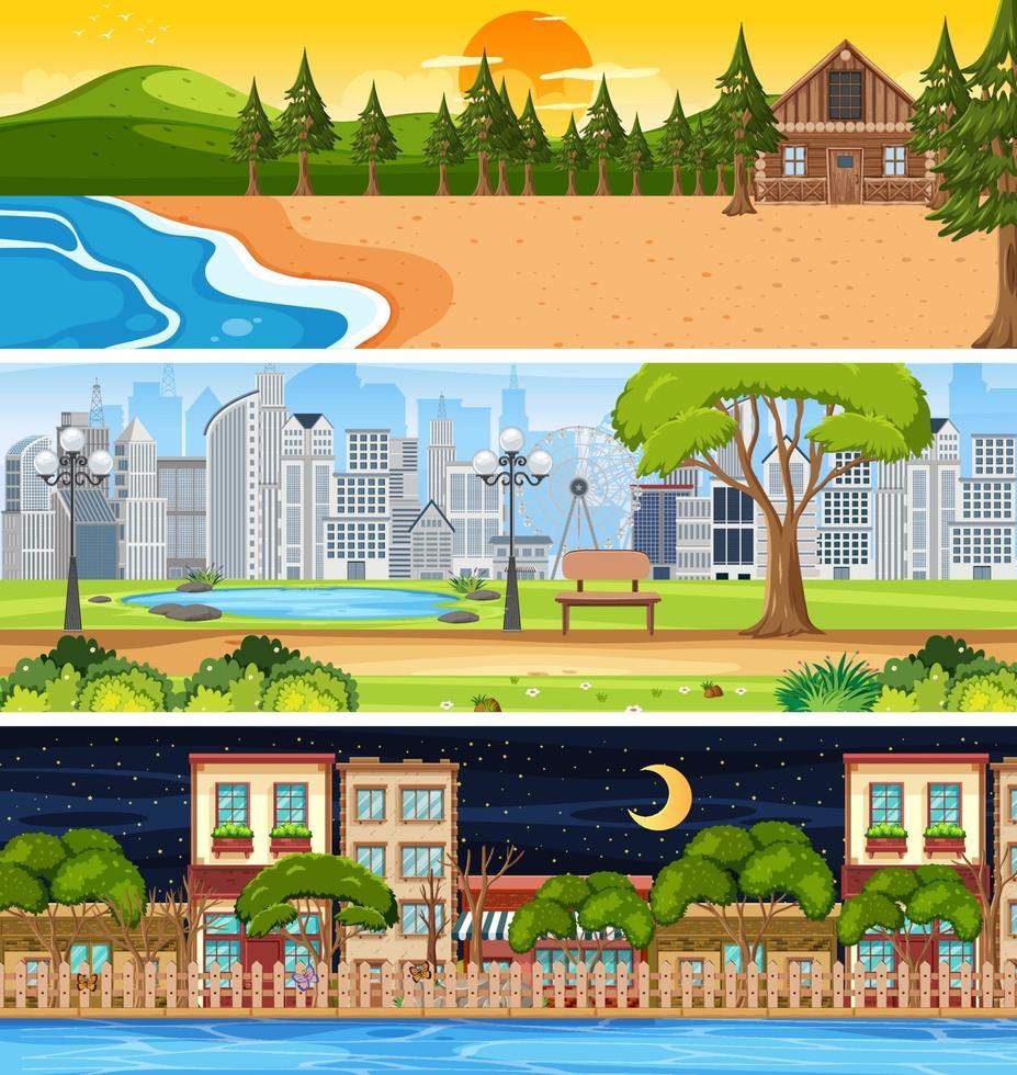 Set of different nature horizontal scenes vector