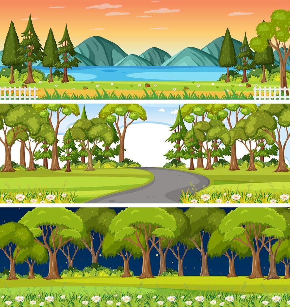 Set of different nature horizontal scenes vector