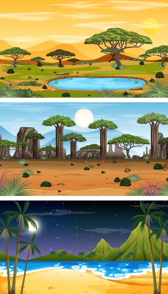 Set of different forest horizontal scenes in different times vector