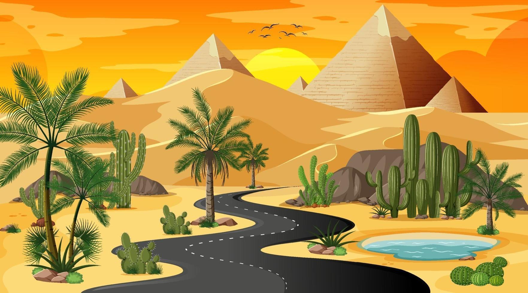 paisaje desértico en la escena del atardecer vector