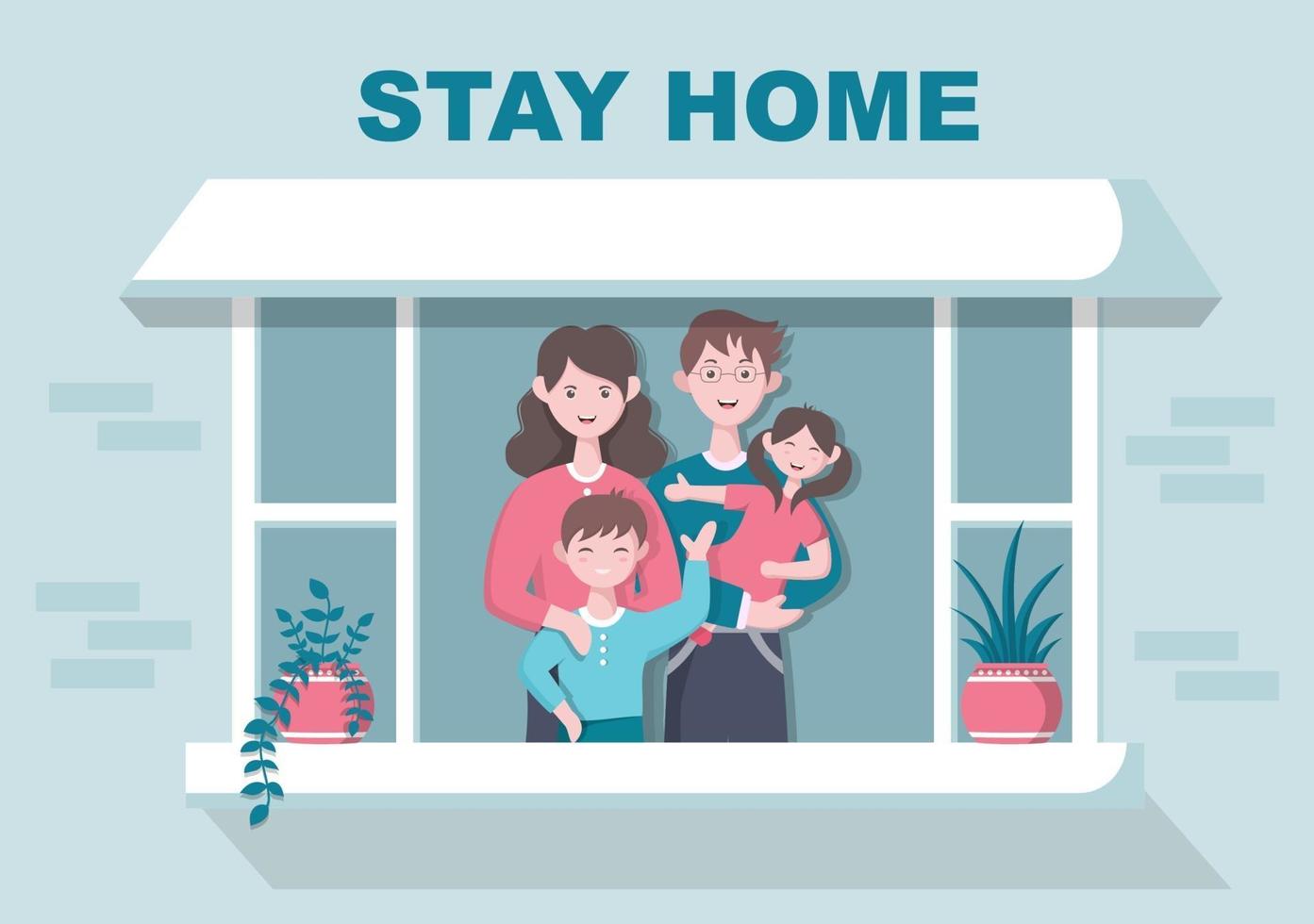 Quédese en casa para la cuarentena o el autoaislamiento para reducir el riesgo de infección y prevenir el coronavirus. ilustración vectorial vector