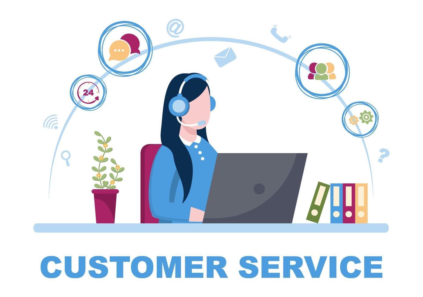 Contact Us Customer Service For Personal Assistant Service, Person Advisor and Social Media Network. Vector Illustration