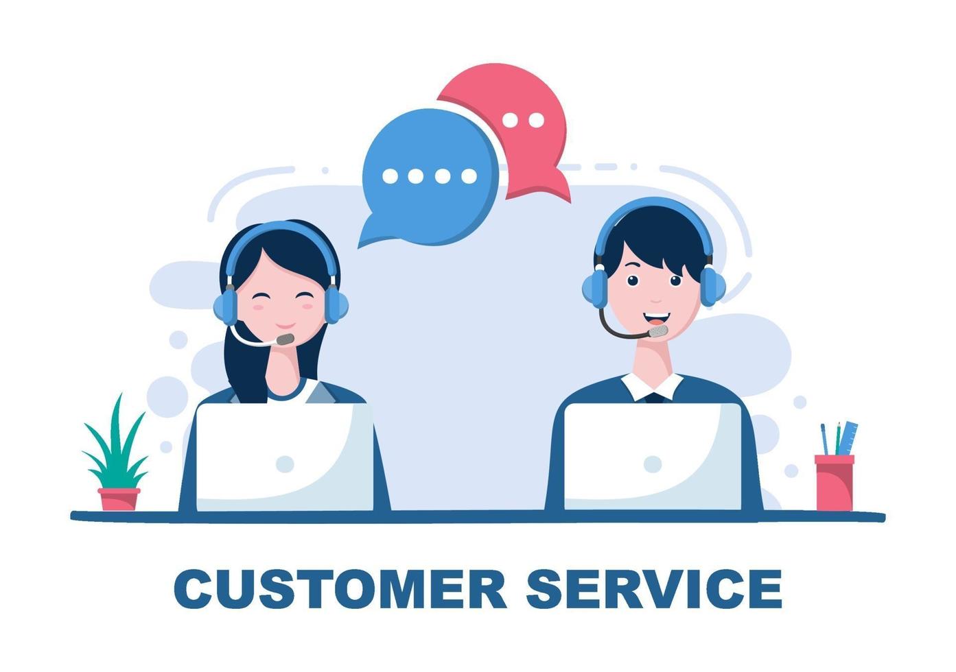 Contact Us Customer Service For Personal Assistant Service, Person Advisor and Social Media Network. Vector Illustration