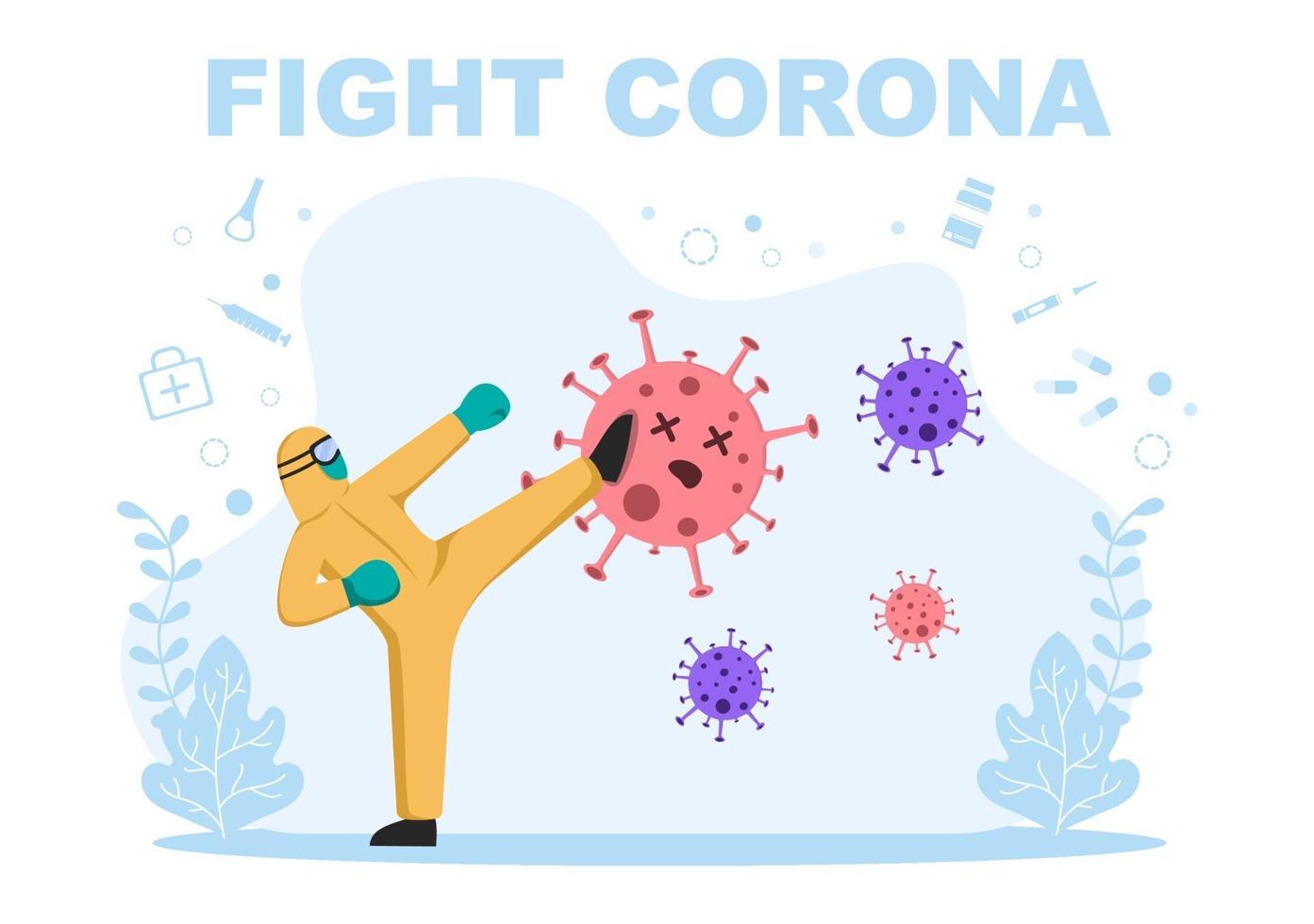 Vector Illustration Healthcare Medical People Protecting And Fighting Against The Corona Virus