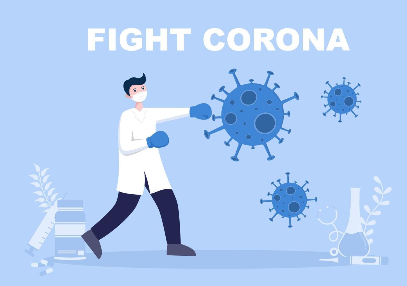 Vector Illustration Healthcare Medical People Protecting And Fighting Against The Corona Virus