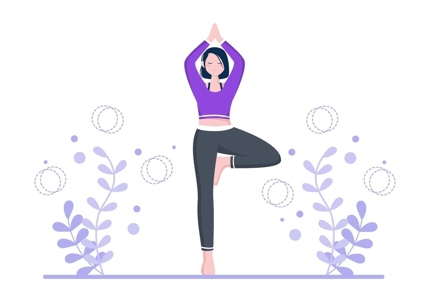 Las prácticas de yoga o meditación tienen como objetivo los beneficios para la salud del cuerpo para controlar los pensamientos, las emociones, el inicio y la búsqueda de ideas. ilustración vectorial de diseño plano vector