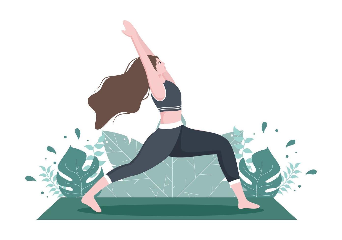 Las prácticas de yoga o meditación tienen como objetivo los beneficios para la salud del cuerpo para controlar los pensamientos, las emociones, el inicio y la búsqueda de ideas. ilustración vectorial de diseño plano vector