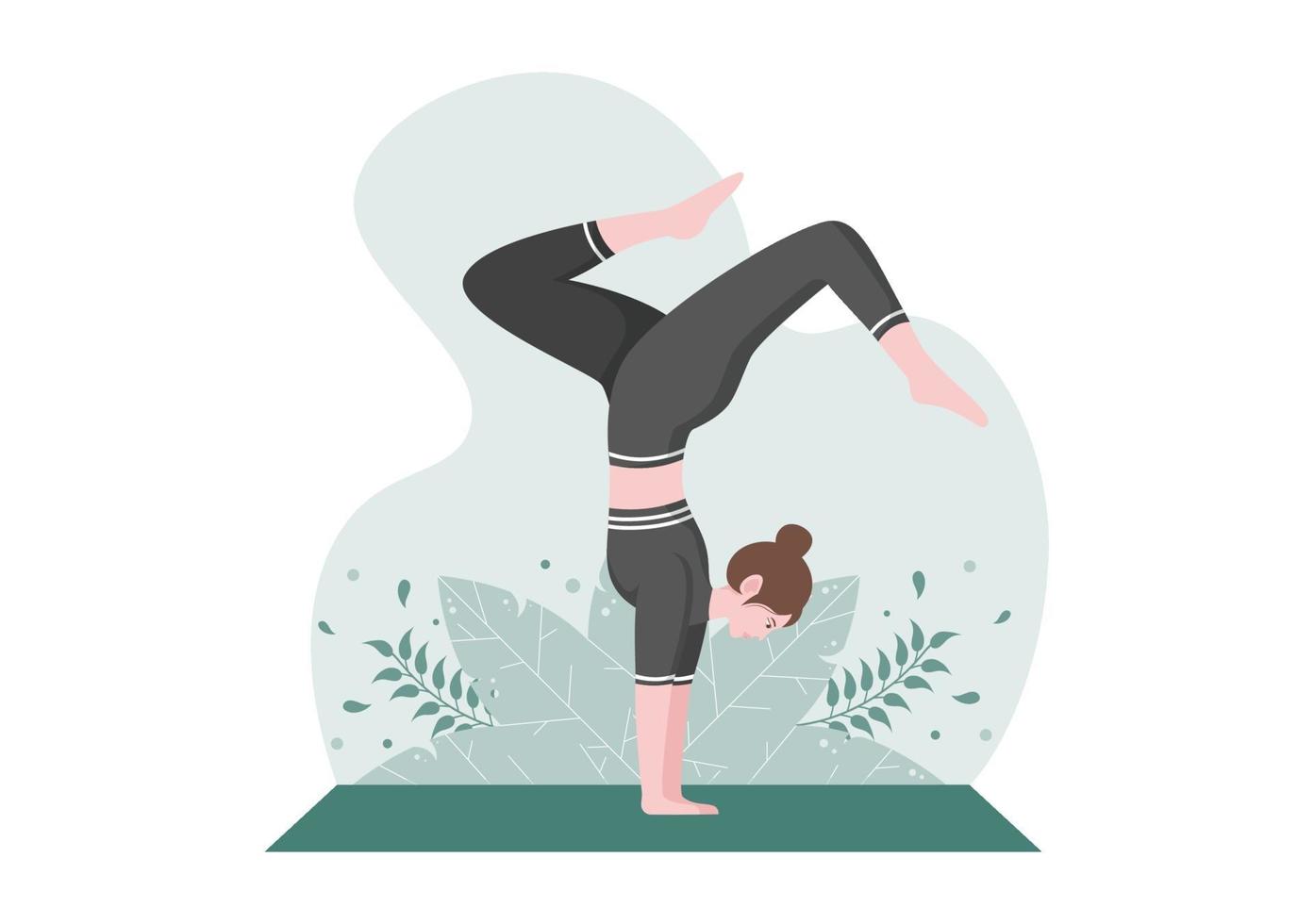 Las prácticas de yoga o meditación tienen como objetivo los beneficios para la salud del cuerpo para controlar los pensamientos, las emociones, el inicio y la búsqueda de ideas. ilustración vectorial de diseño plano vector