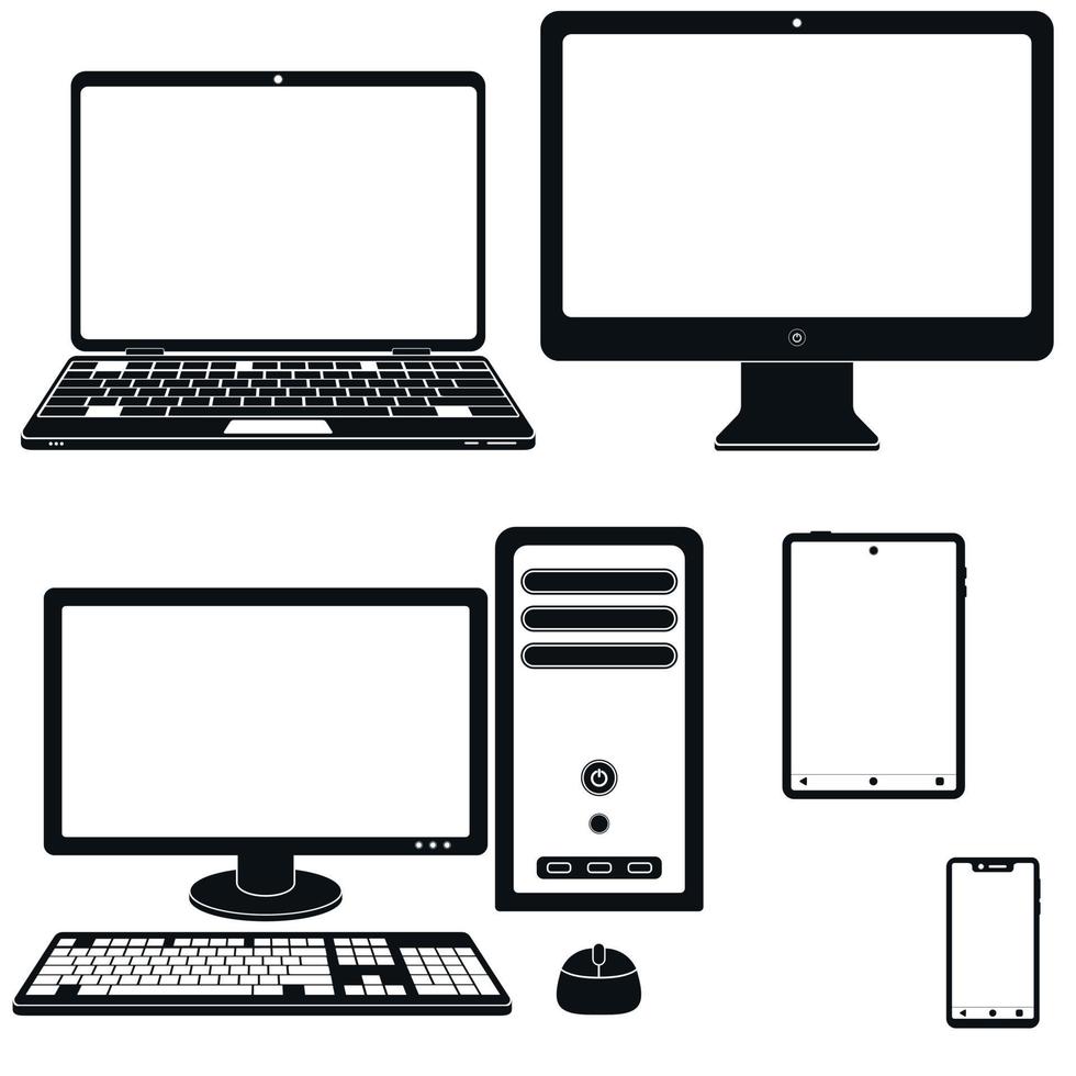 Vector design of Silhouette of Laptop, Computer, tablet and smartphone