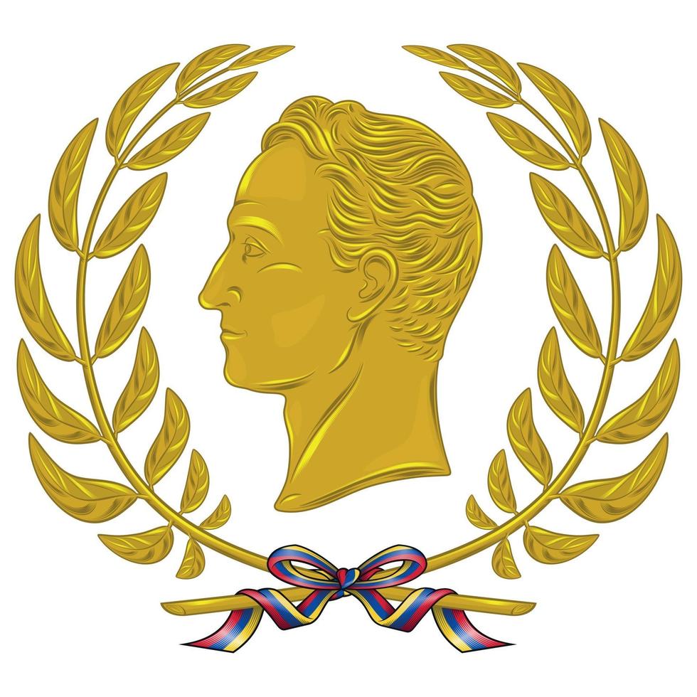 Vector design, Simon Bolivar libertador de Venezuela, with gold olive crown tied with ribbon.