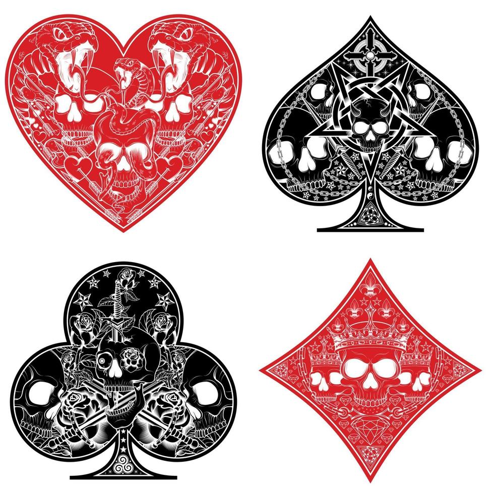símbolos de póquer de corazón, diamante, club y as con diferentes estilos de línea. vector