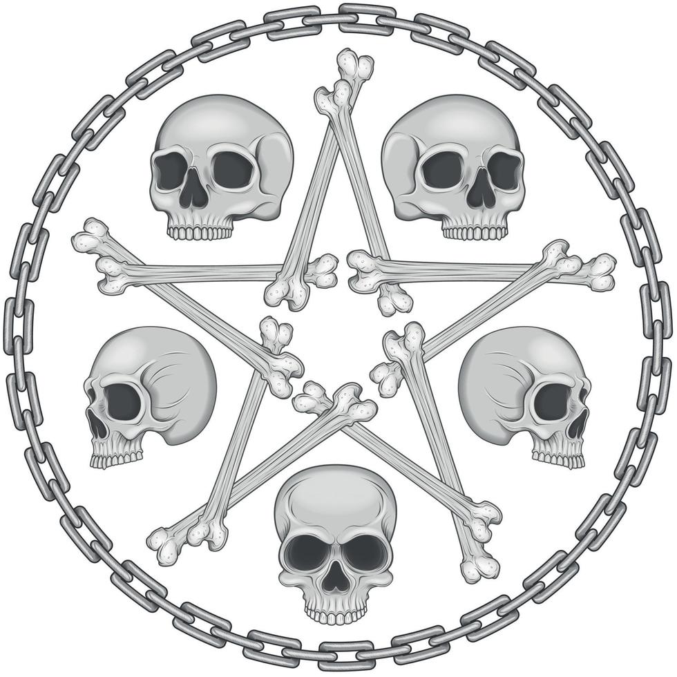 Bone star skull design with chains vector