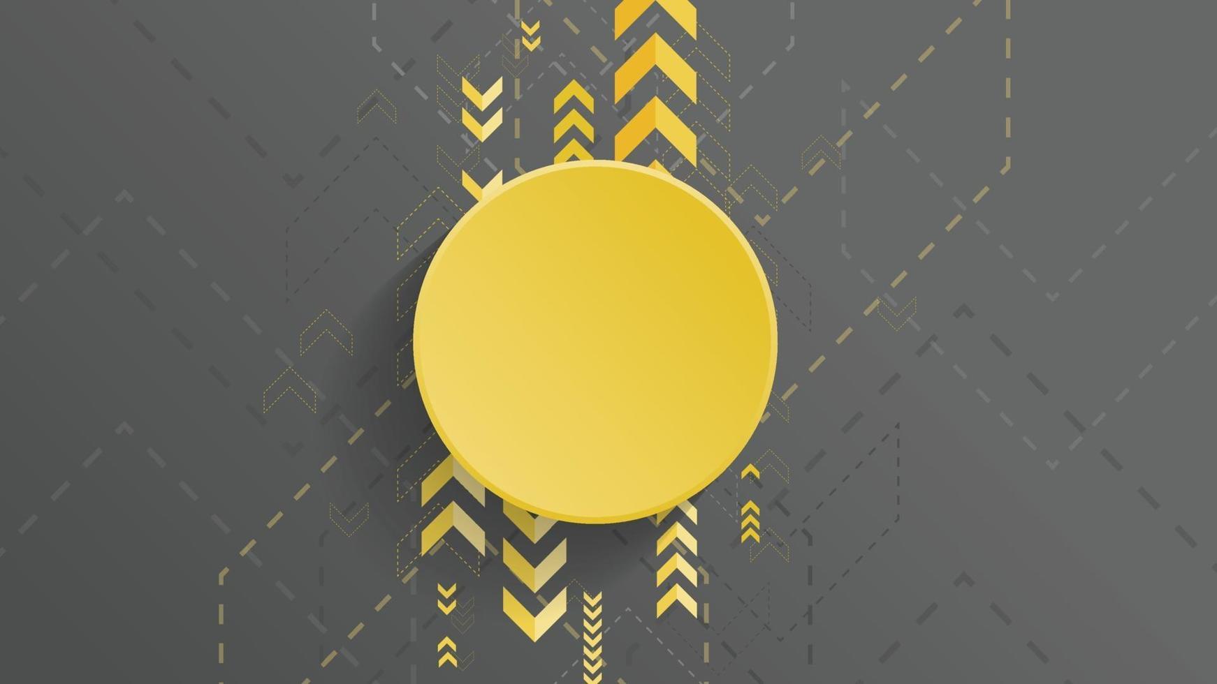 Abstract geometric background with yellow circle and yellow arrow on dark background vector