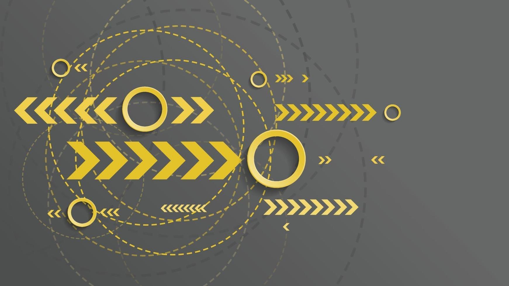 Abstract geometric background with yellow circle and yellow arrow on dark background vector