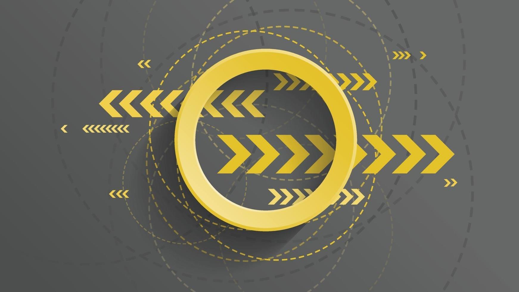 Abstract geometric background with yellow circle and yellow arrow on dark background vector