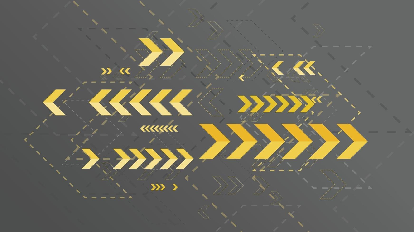 Abstract yellow arrows sign on dark background vector