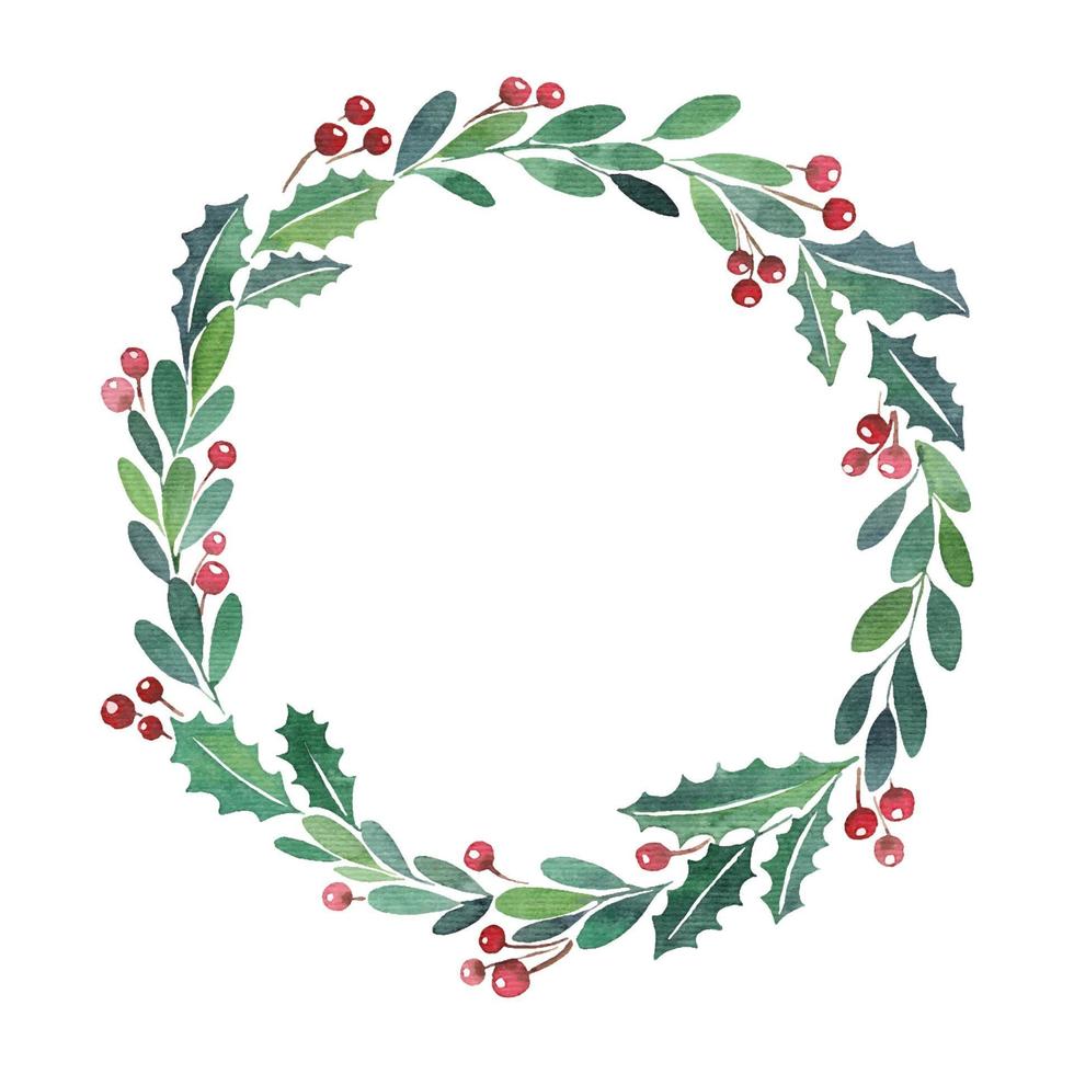 Christmas wreath watercolor paint frame vector