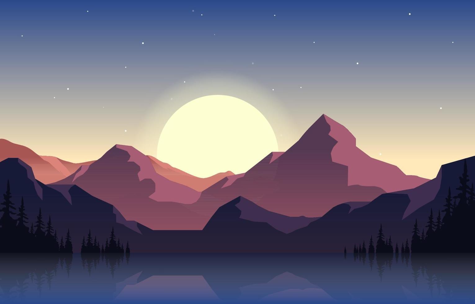 pacífico paisaje de panorama de montaña en ilustración plana monocromática vector