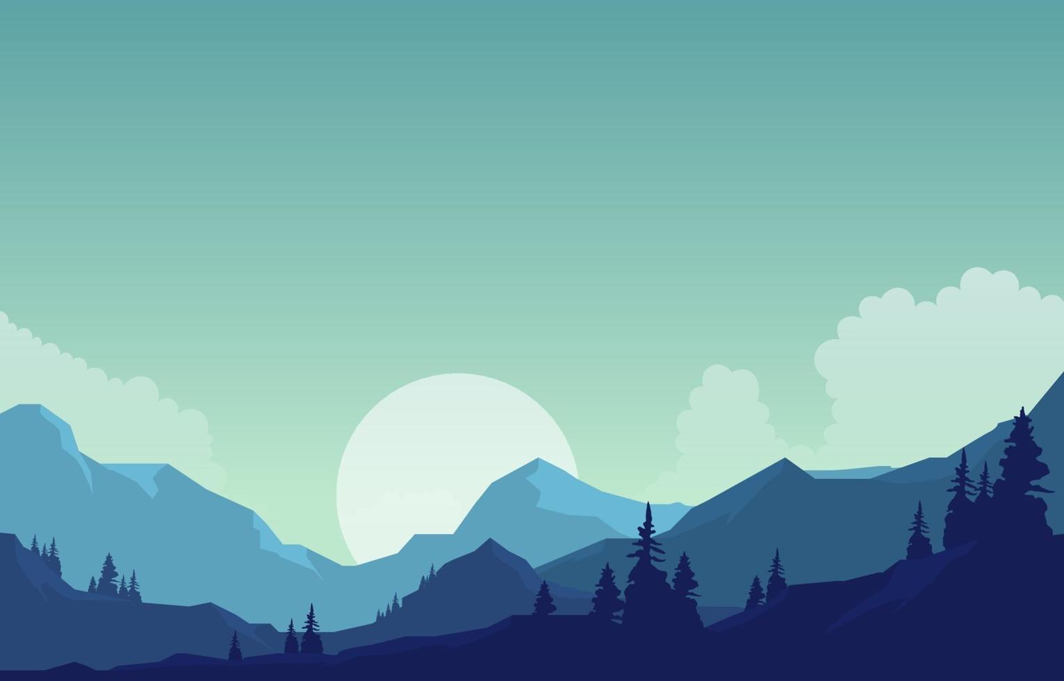 pacífico paisaje de panorama de montaña en ilustración plana monocromática vector