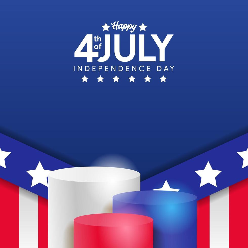 4th July American Independence day with podium display poster banner template vector