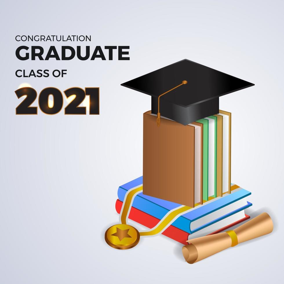 2021 class graduation with 3d graduate cap illustration vector