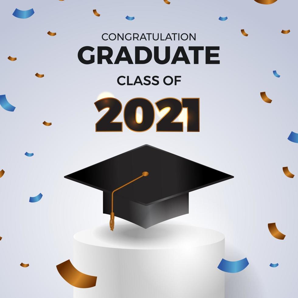 2021 class graduation with 3d graduate cap illustration vector