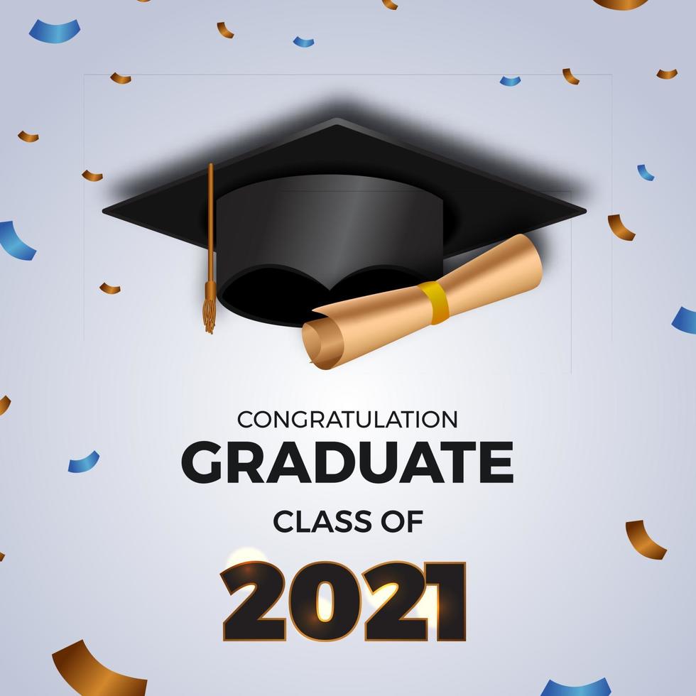 2021 class graduation with 3d graduate cap illustration vector