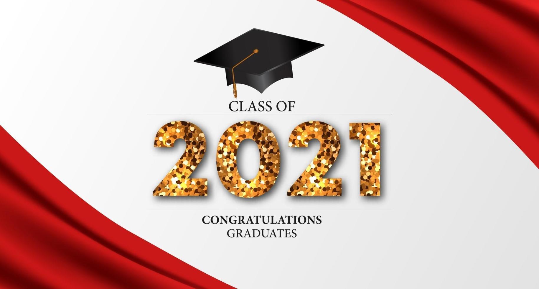 2021 class graduation with 3d graduate cap illustration vector