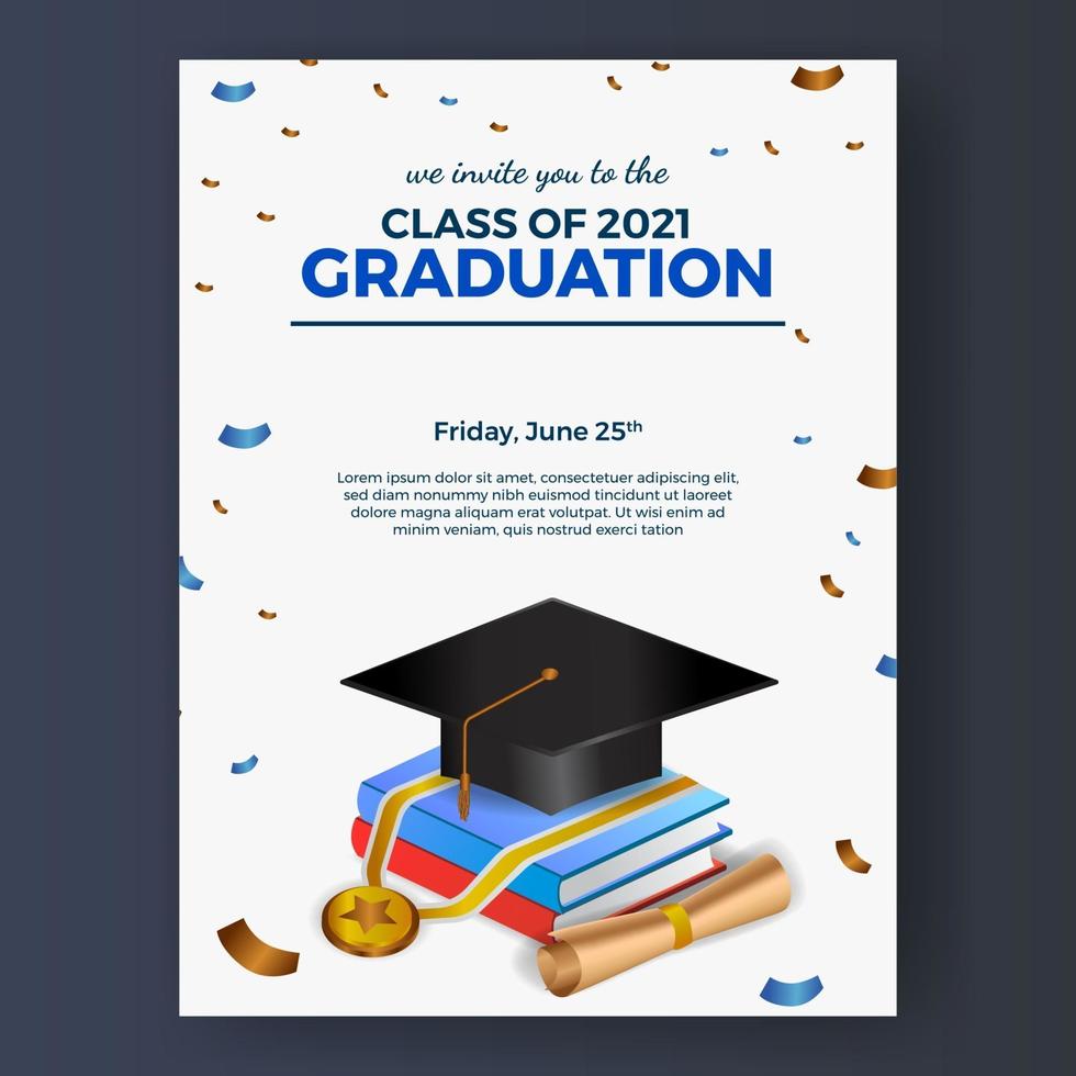 2021 class graduation with 3d graduate cap illustration vector