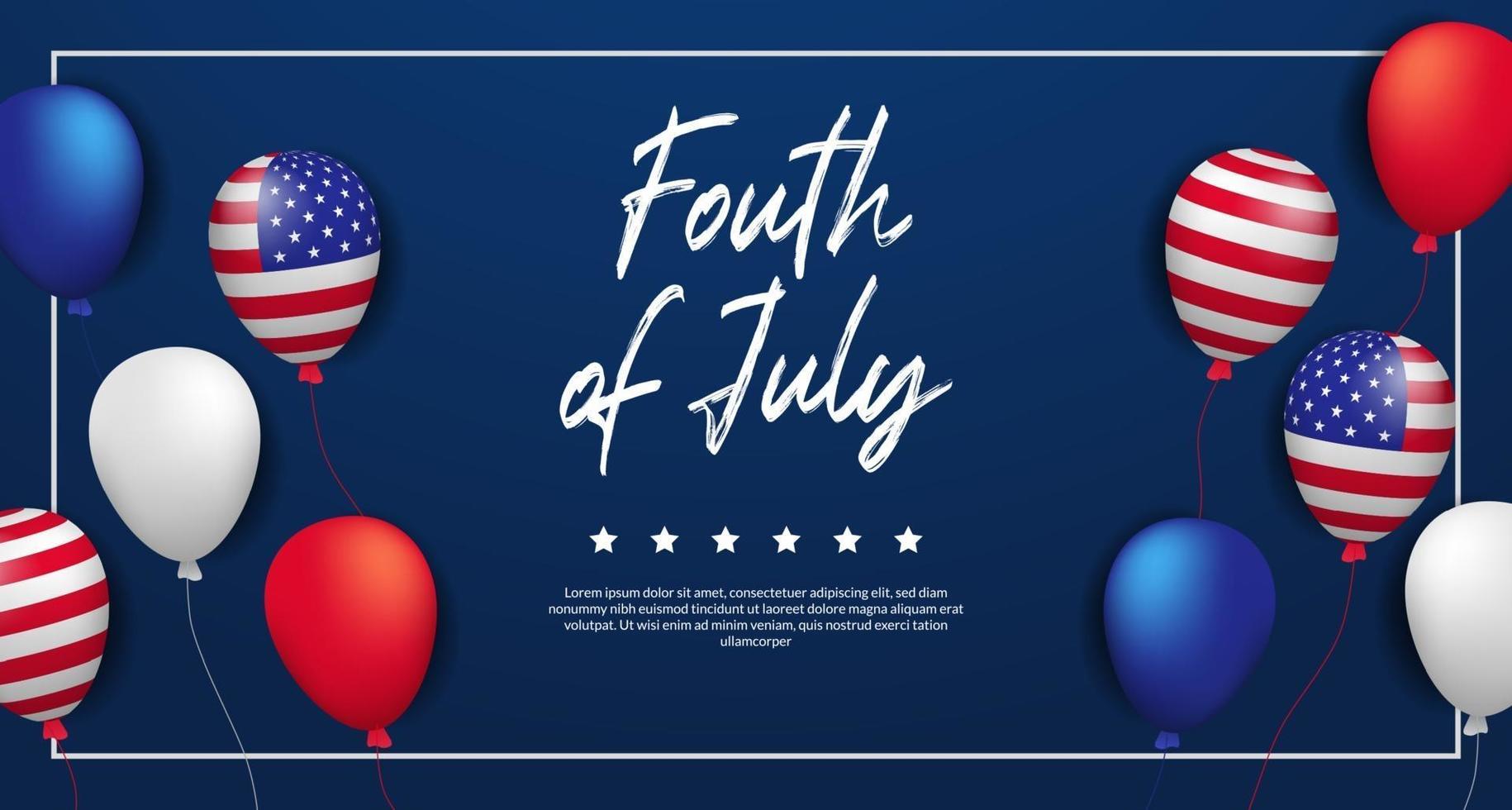 Fourth of July, american independence day, 4th July of USA with 3d balloon party poster banner template vector