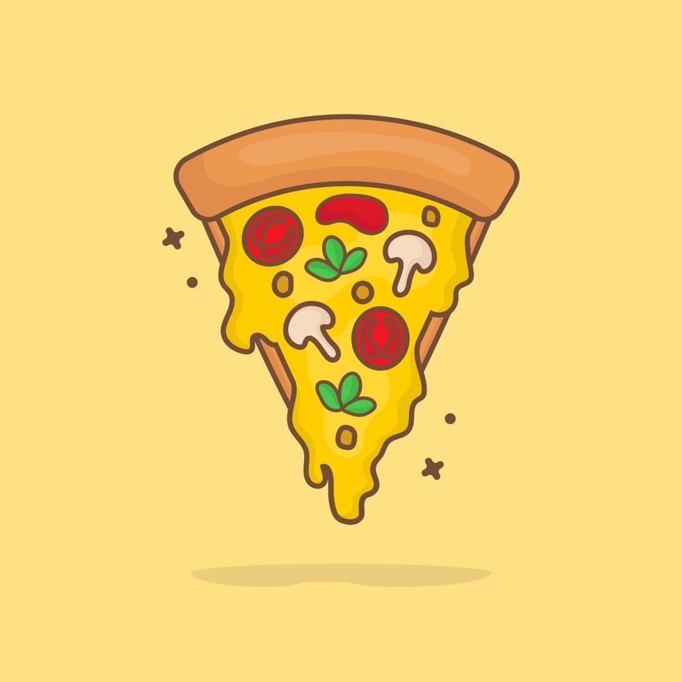 Ilustración de icono de vector de dibujos animados derretido rebanada de pizza