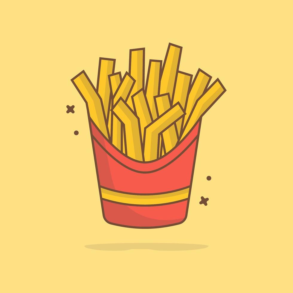 lindo, papas fritas, caricatura, ilustración, vector, icono vector