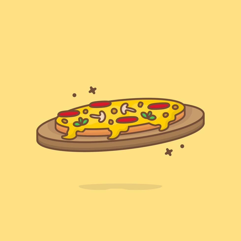 Ilustración de icono de vector de dibujos animados derretido rebanada de pizza