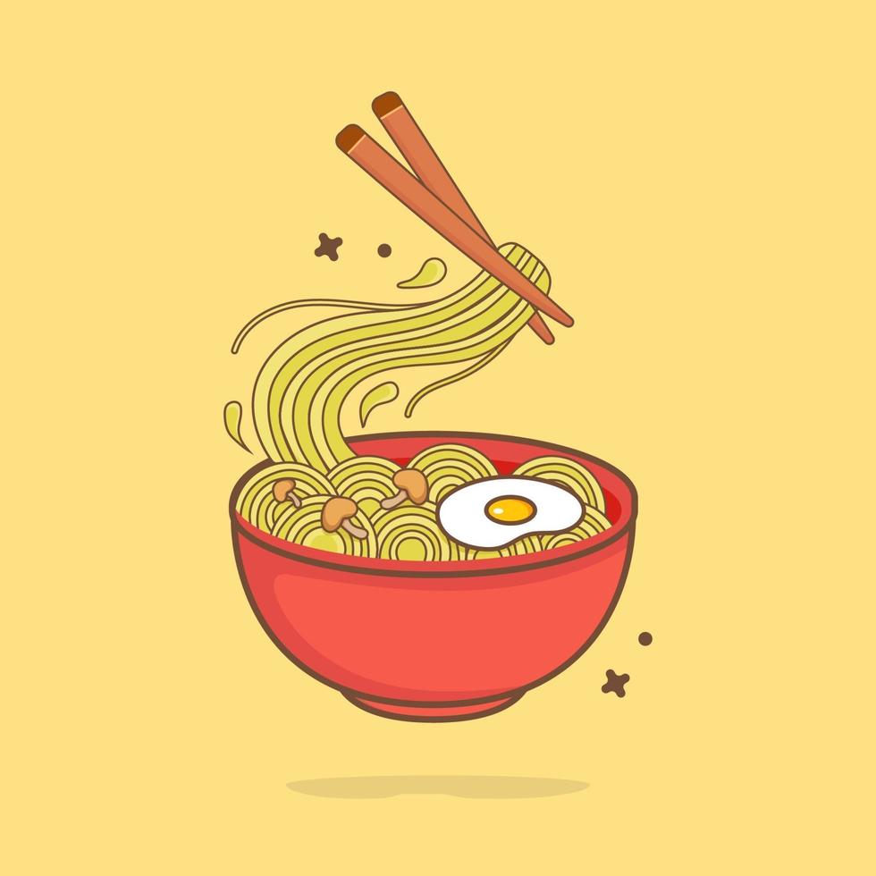 huevo de fideos con ilustración de icono de vector de dibujos animados de palillos