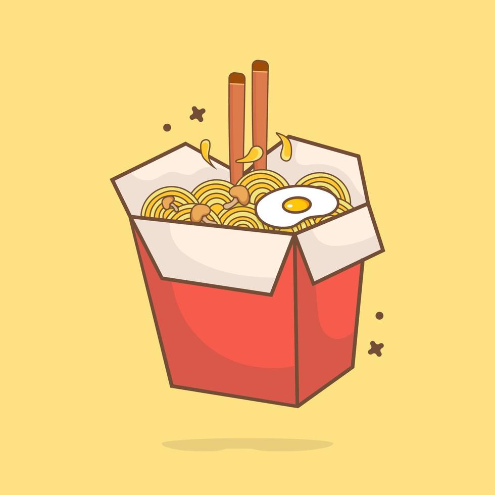 huevo de fideos con ilustración de icono de vector de dibujos animados de palillos