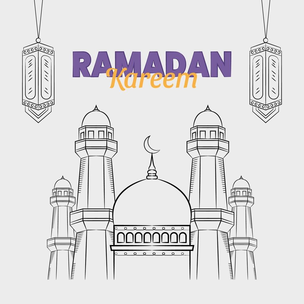 Hand drawn illustration of ramadan kareem or eid al fitr days greeting vector