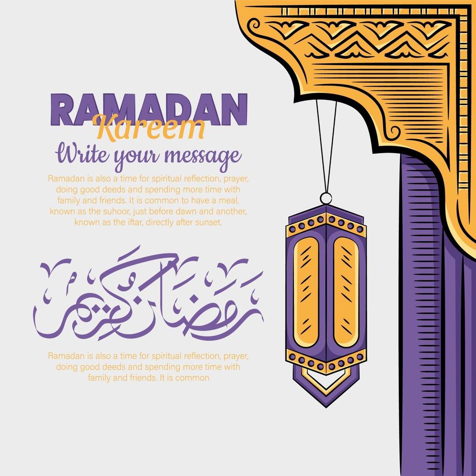 Hand drawn illustration of ramadan kareem or eid al fitr days greeting concept vector