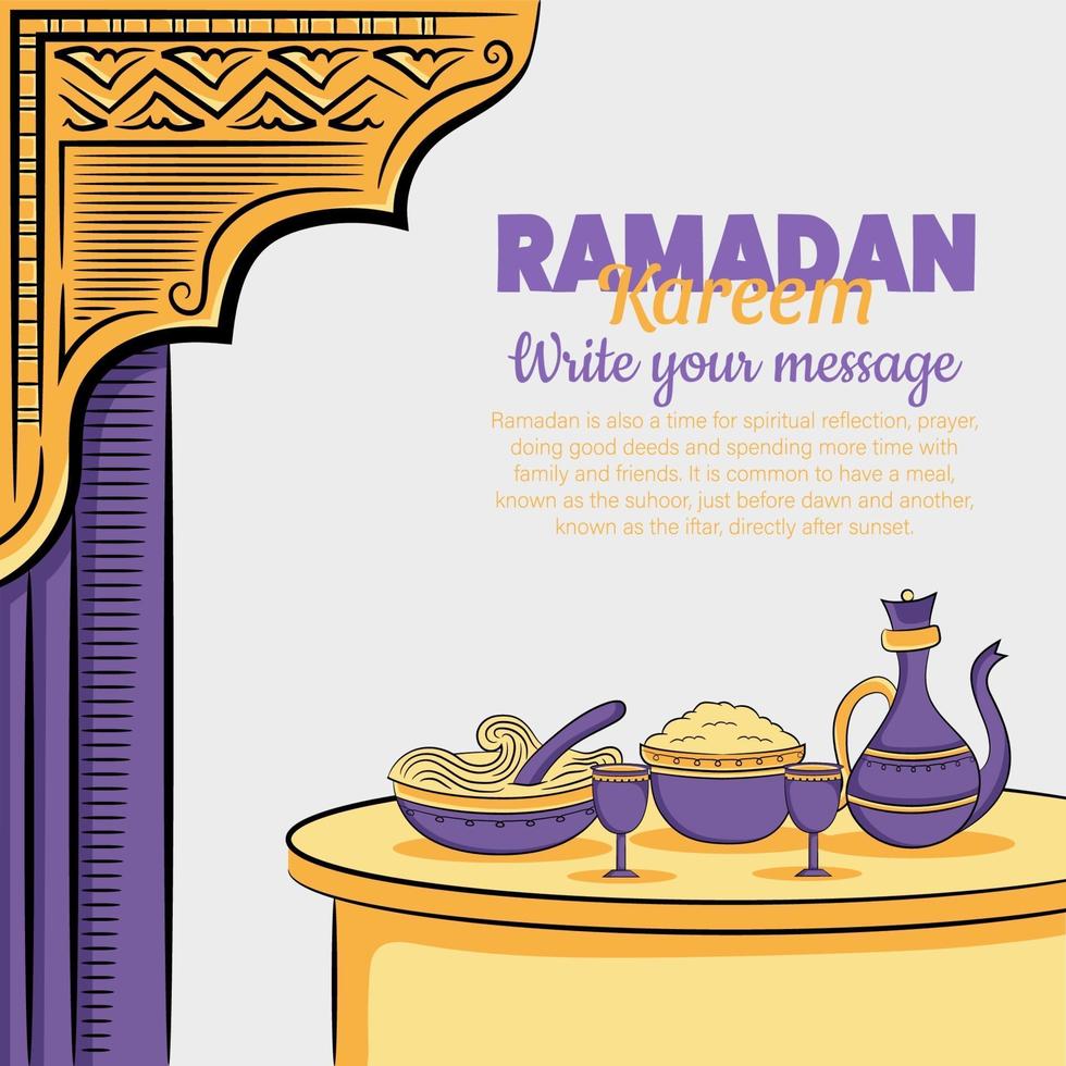 Hand drawn illustration of ramadan kareem or eid al fitr days greeting vector