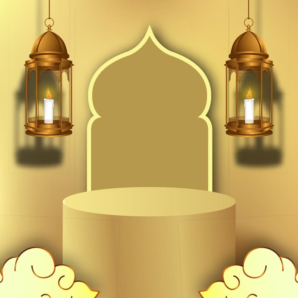 ramadan podium stage display with golden lantern decoration vector