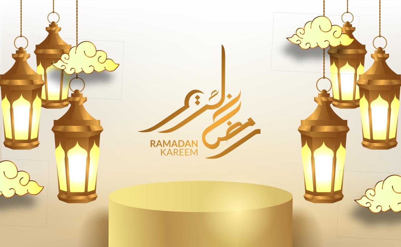 Ramadan kareem elegant luxury background with 3d arabic lantern vector