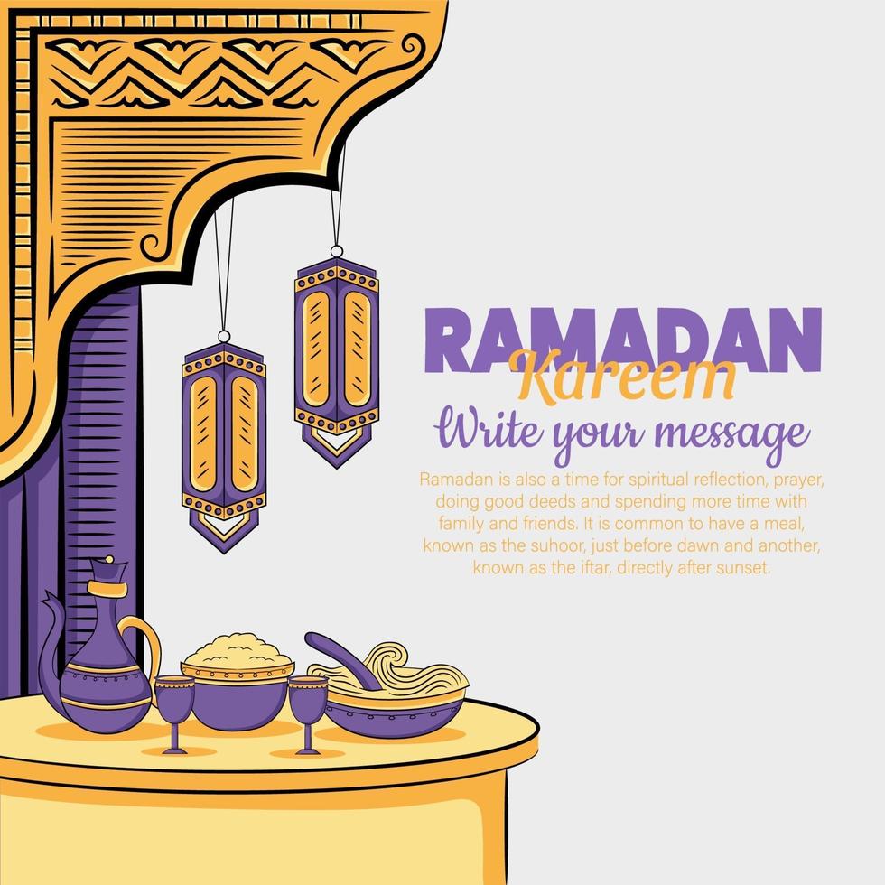 Hand drawn illustration of ramadan kareem or eid al fitr days greeting vector