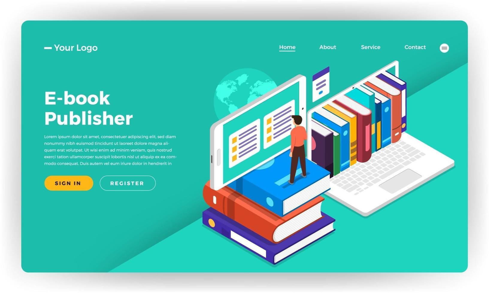 Website landing page mockup for e-book publishing vector