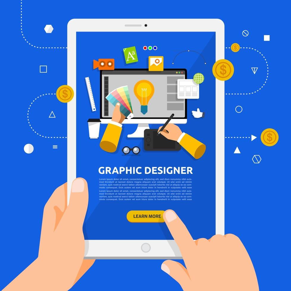 Using a tablet to learn about graphic design vector