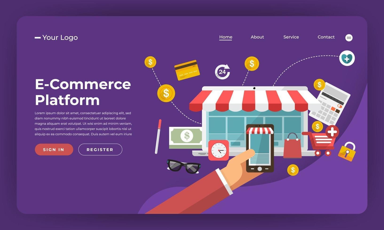 Website landing page mockup for e-commerce vector