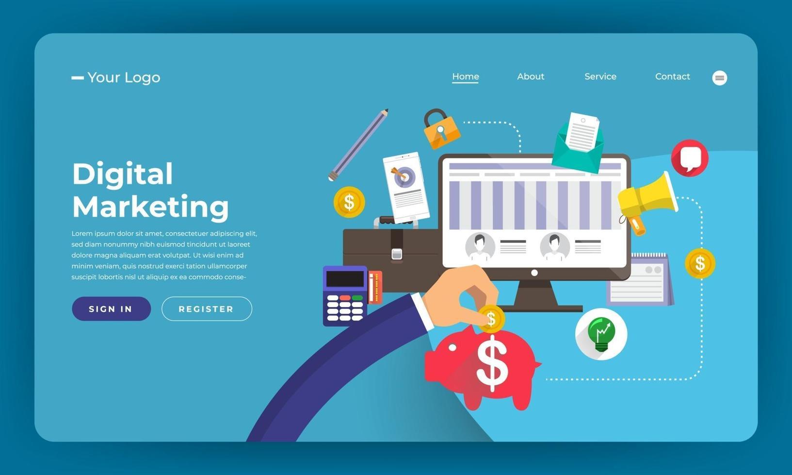 Website landing page mockup for digital marketing vector