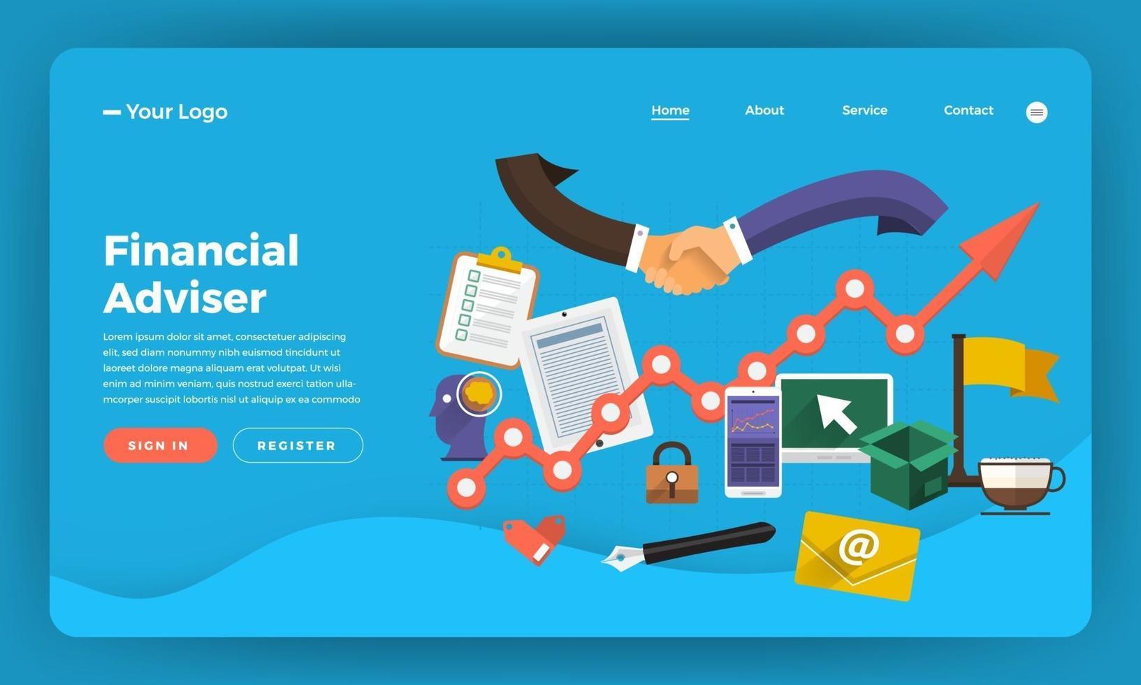 Website landing page mockup for financial adviser vector